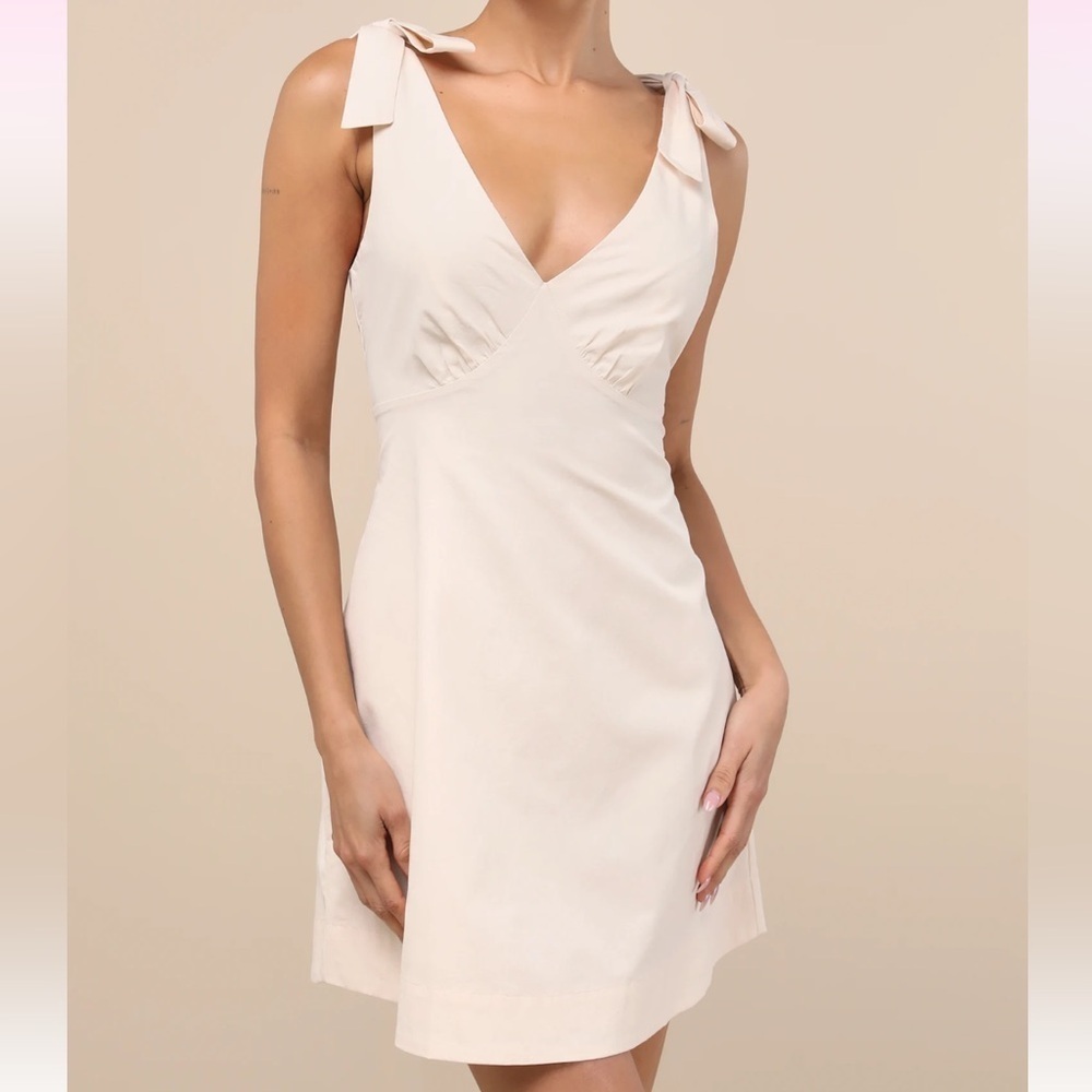 Lulus Gabriella Cream Tie-Strap Mini Dress